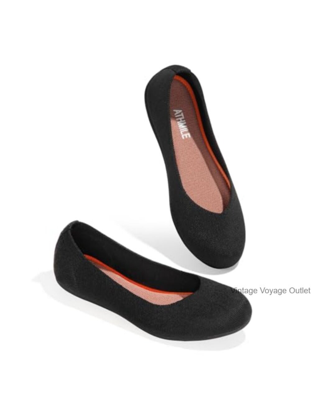 Women's Round Toe Ballet Flats Knit Shoes Lightweight Slip-On Rubber Sole